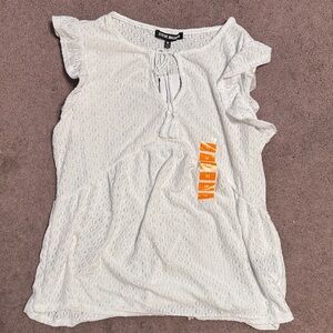 Steve Madden Ivory Eyelet Tie-Neck Flutter Sleeve Top